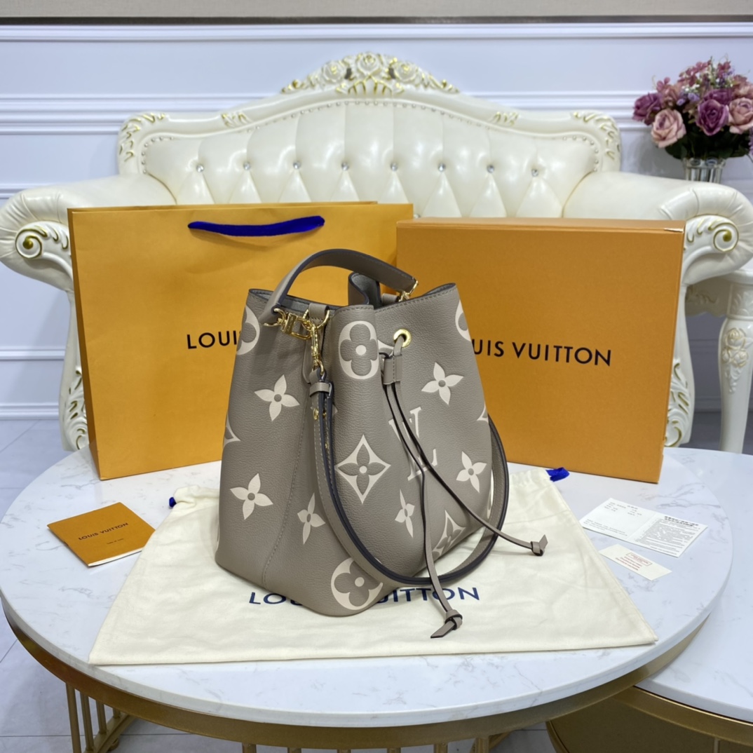 Louis Vuitton NEONOE MM Bucket Bag Grained Leather M45555 Dove/Cream